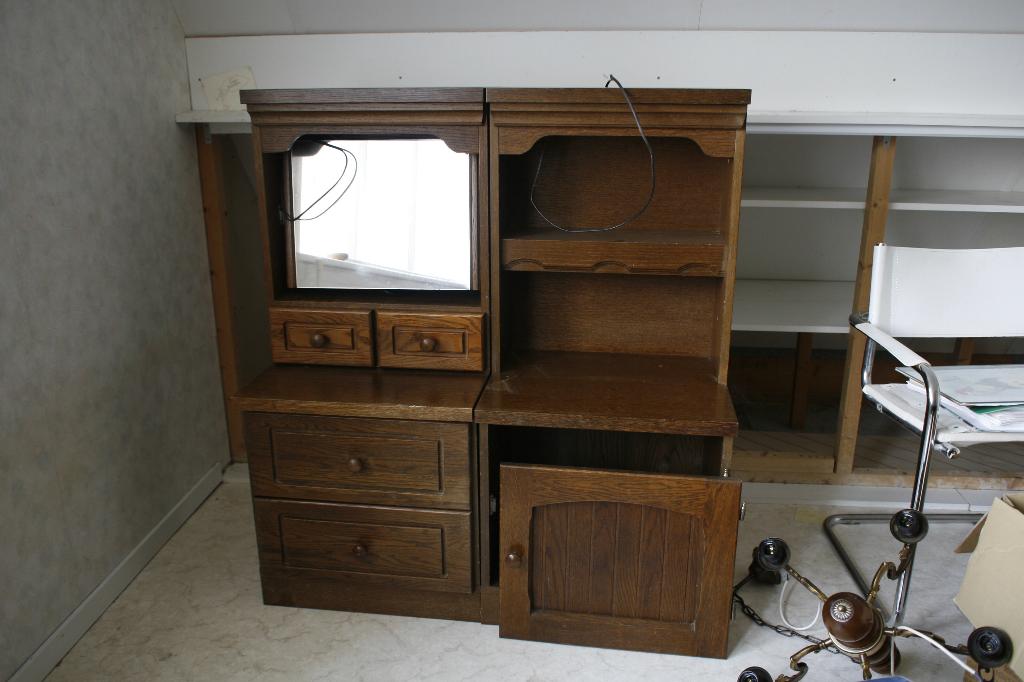 Vintage houten nachtkastjes (2x) met spiegel en opbergruimte, Ophalen, Gebruikt, 45 tot 65 cm, 70 cm of meer