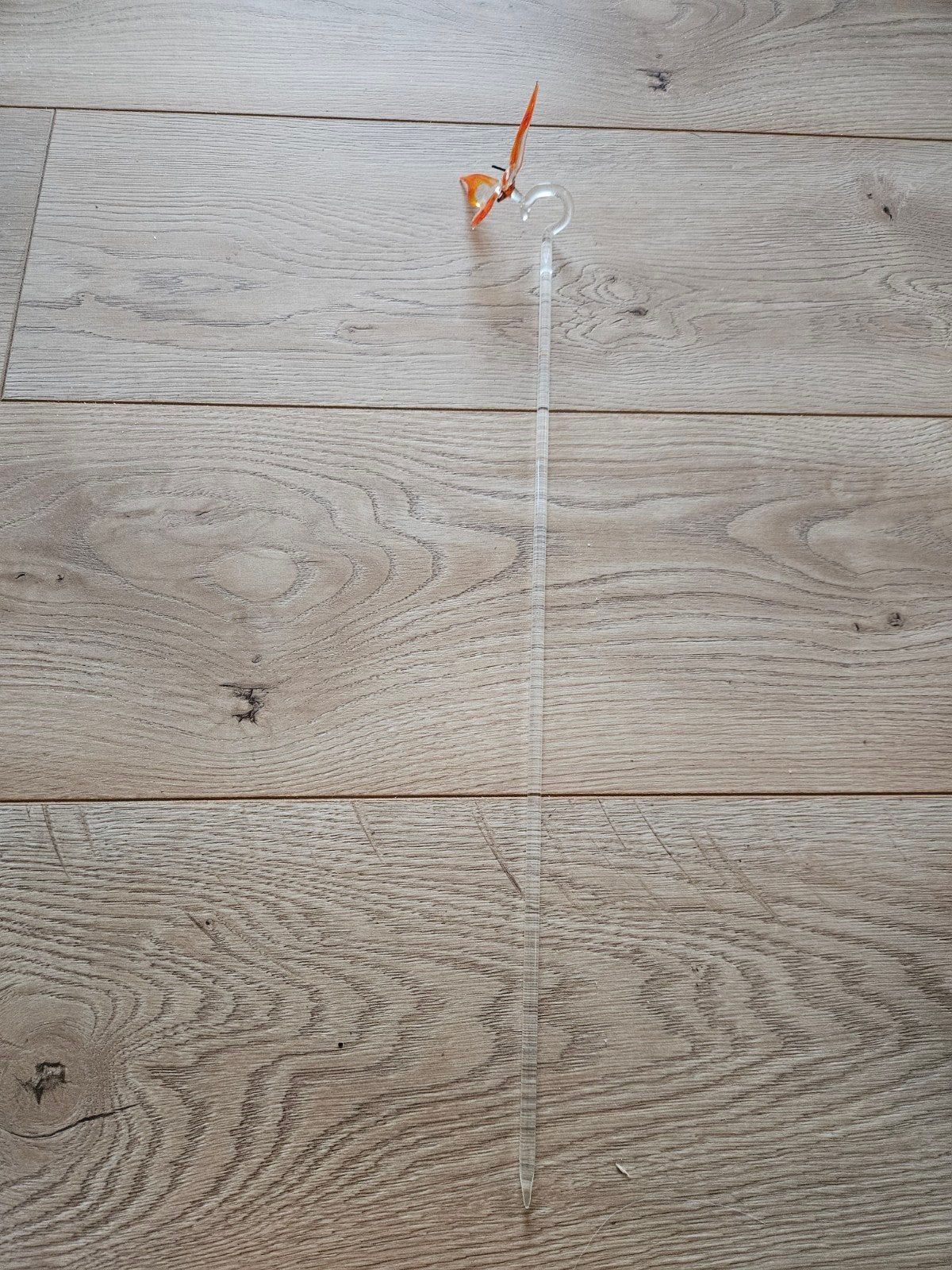 Glazen vlinder decoratie op glassteker, Gebruikt, Meerkleurig, Overige stijlen, Ophalen of Verzenden