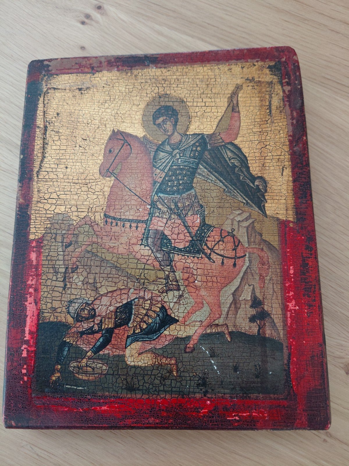 stijl byzantijnse Icoon: Sint Joris en de Draak, Antiek en Kunst, Ophalen of Verzenden