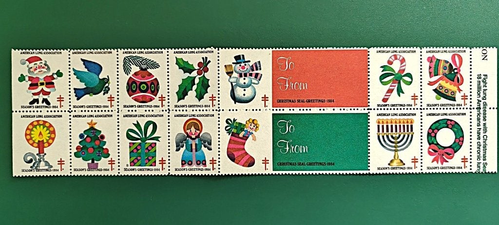 USA : TBC kerst/sluitzegels strip incl. labels 1984 postfris, Verzenden, Overige thema's
