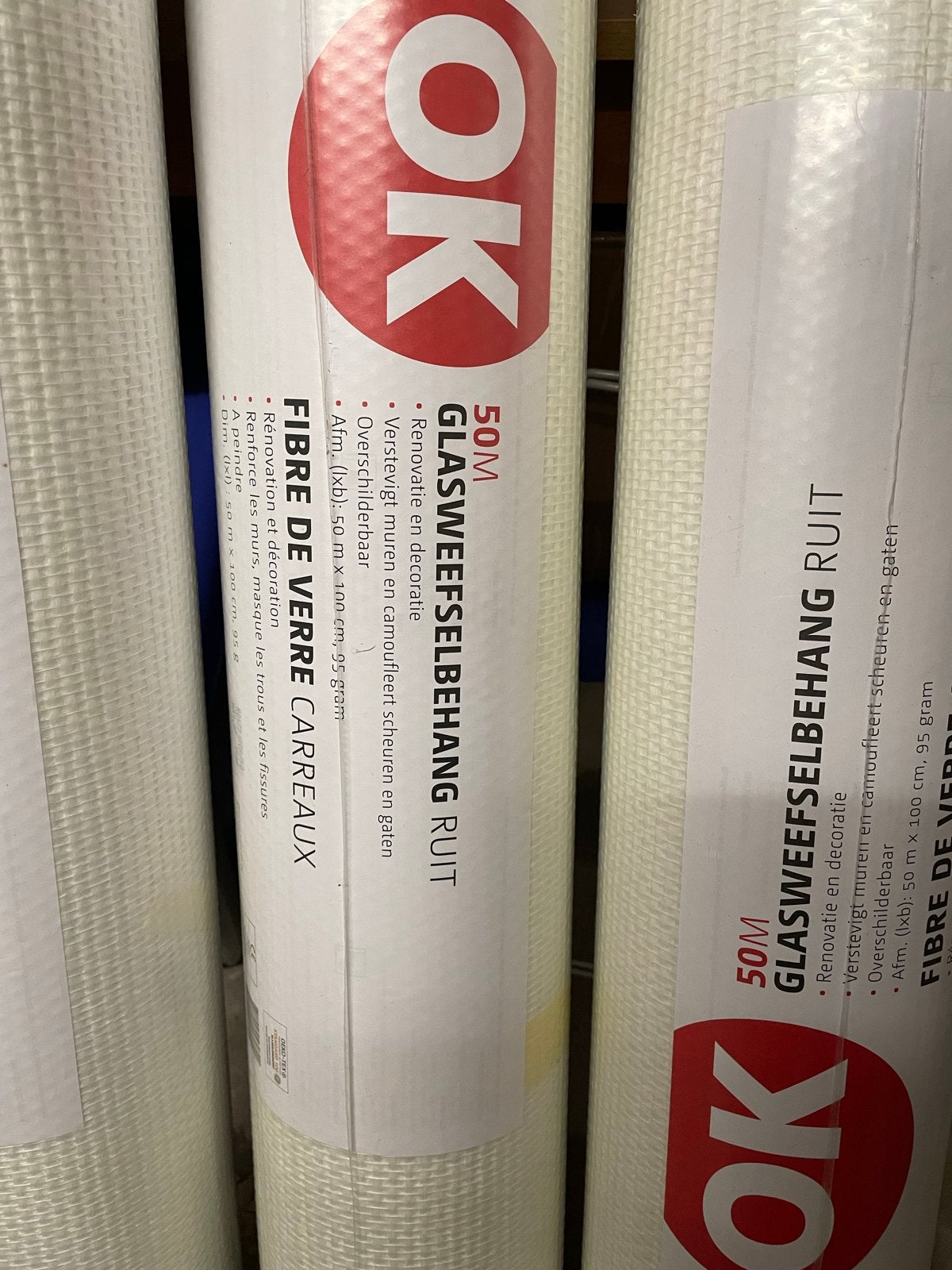 3 nieuwe rollen OK Glasvezelbehang Ruit - 50m rol, Ophalen, Overige merken, Wit, Structuur