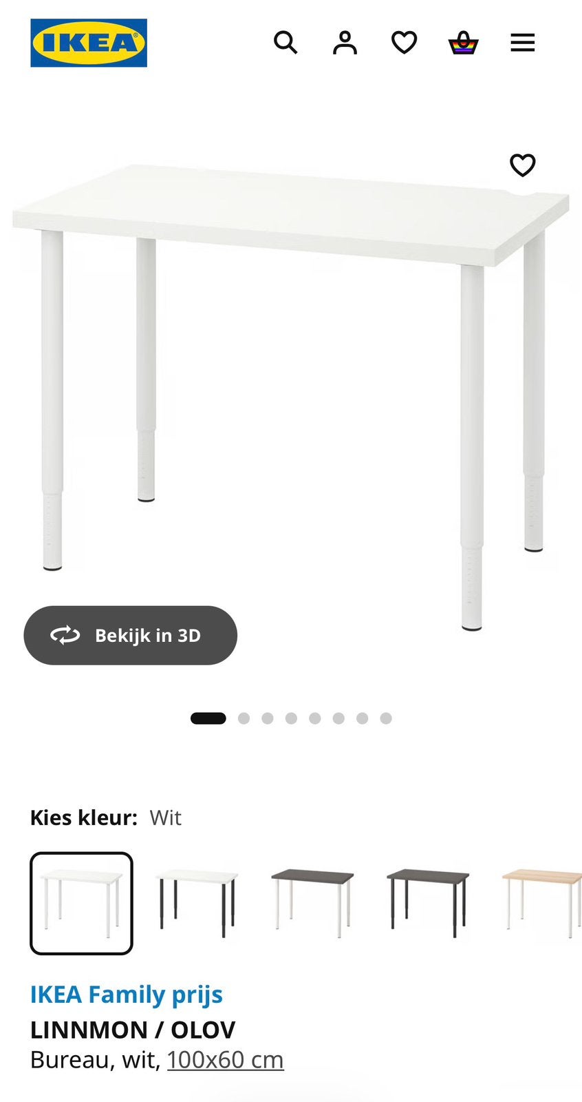 IKEA LINNMON Tafelblad Wit - Zo goed als nieuw, Huis en Inrichting, Bureaus, Ophalen, In hoogte verstelbaar, Zo goed als nieuw