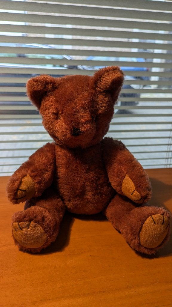 Lief bruin beertje uit beginjaren 60 :  ca 30 cm, Verzamelen, Ophalen of Verzenden, Zo goed als nieuw, Stoffen beer, Overige merken