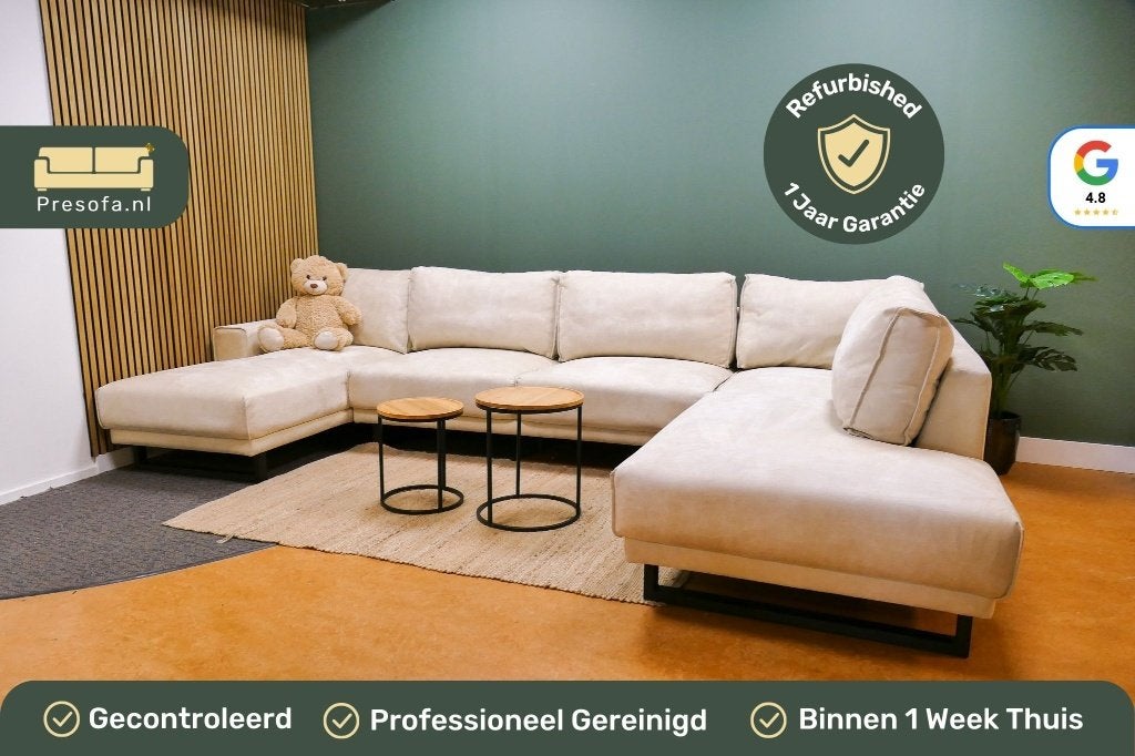 De Bommel U Bank Crème/Beige Microvezel [Refurbished], Huis en Inrichting, Banken | Bankstellen, Japandi, -, -, Hoekbank