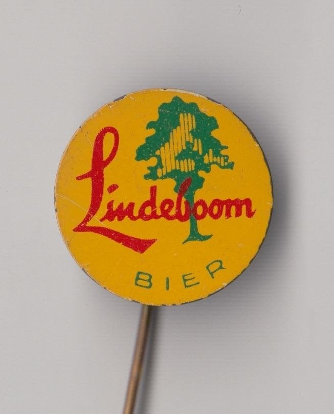 Lindeboom Bier Geel logo speldje, Verzamelen, Gebruikt, Niet vindbaar, Niet vindbaar, Speldje of Pin