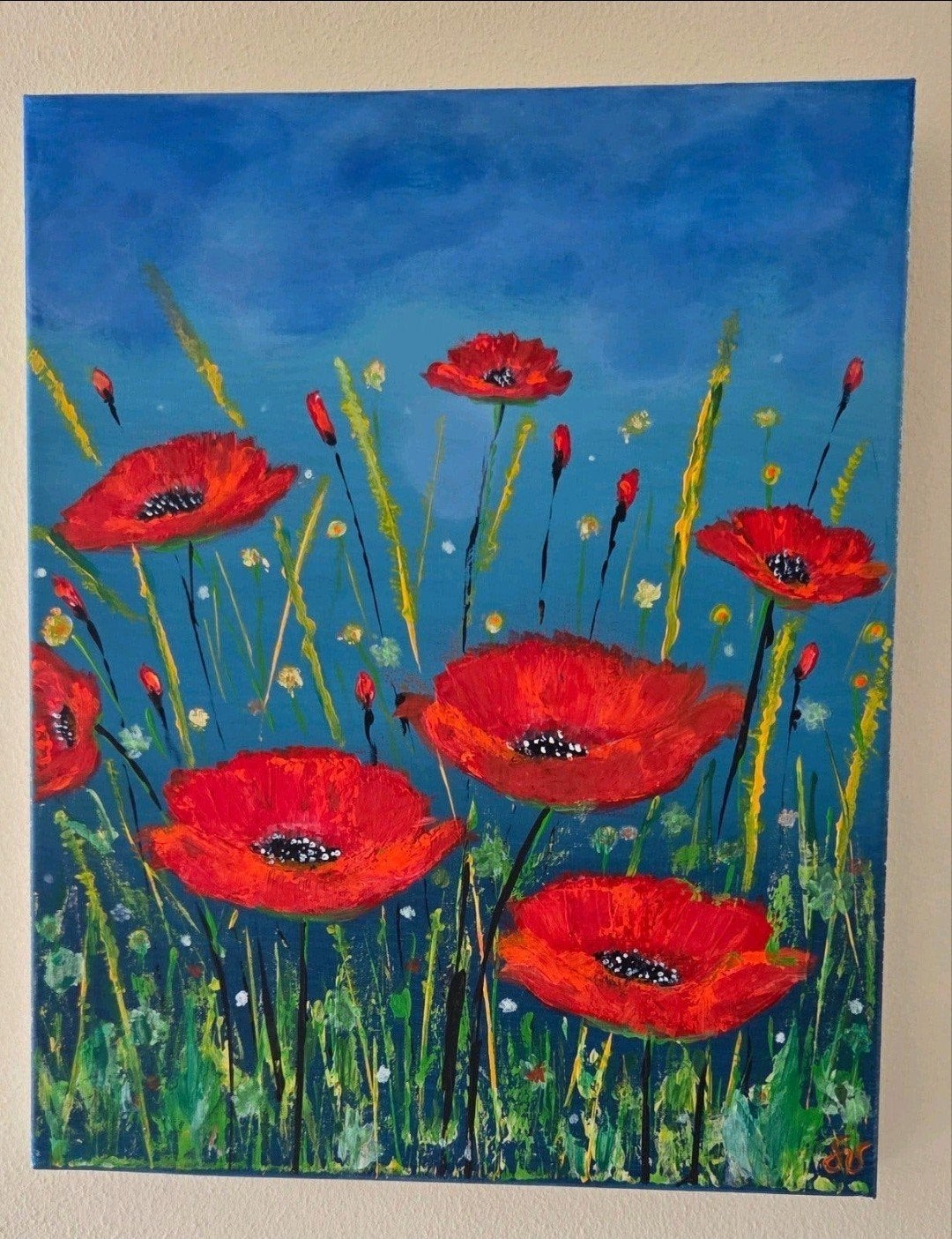 Uniek Handgeschilderd Klaprozen Schilderij - Acryl op Canvas, Ophalen