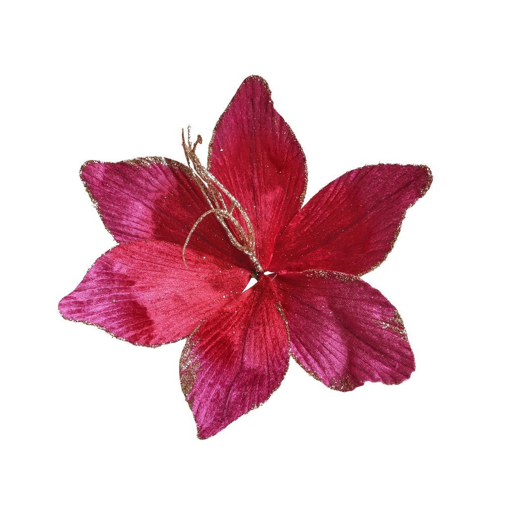 Kerstbloem kerstclip fuchsia felroze donkerroze goud glitter, Ophalen of Verzenden, Zo goed als nieuw