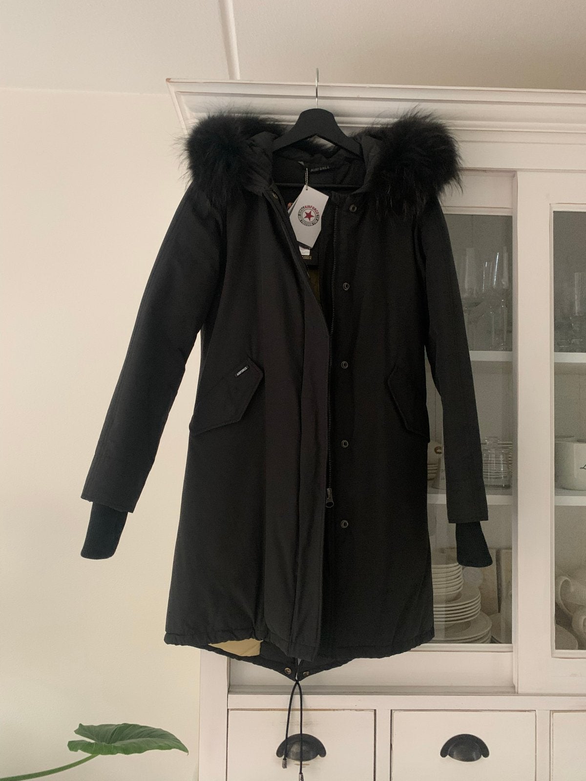 Airforce Parka Jas Zwart met Bontkraag - Maat XS, Kleding | Dames, Ophalen of Verzenden, Nieuw, Maat 36 (S), Zwart