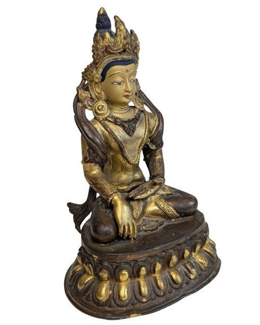 Vuurvergulde Groene Tara – Himalaya – 078, Gebruikt, 15 cm, Ophalen of Verzenden, Goud