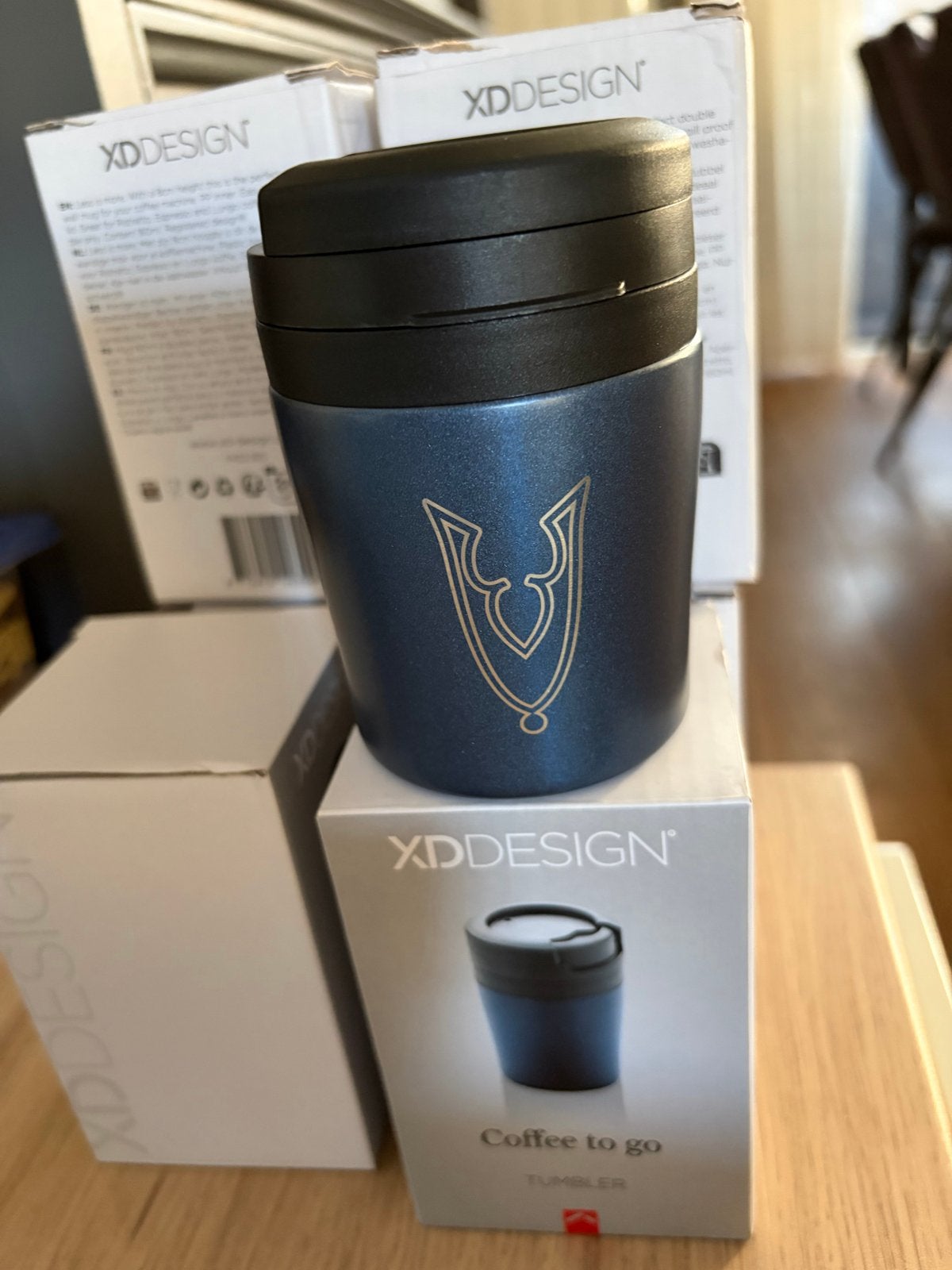 Nieuwe donkerblauwe XD Design koffiebekers (Coffee to go), Nieuw, Ophalen of Verzenden, Metaal, Overige merken