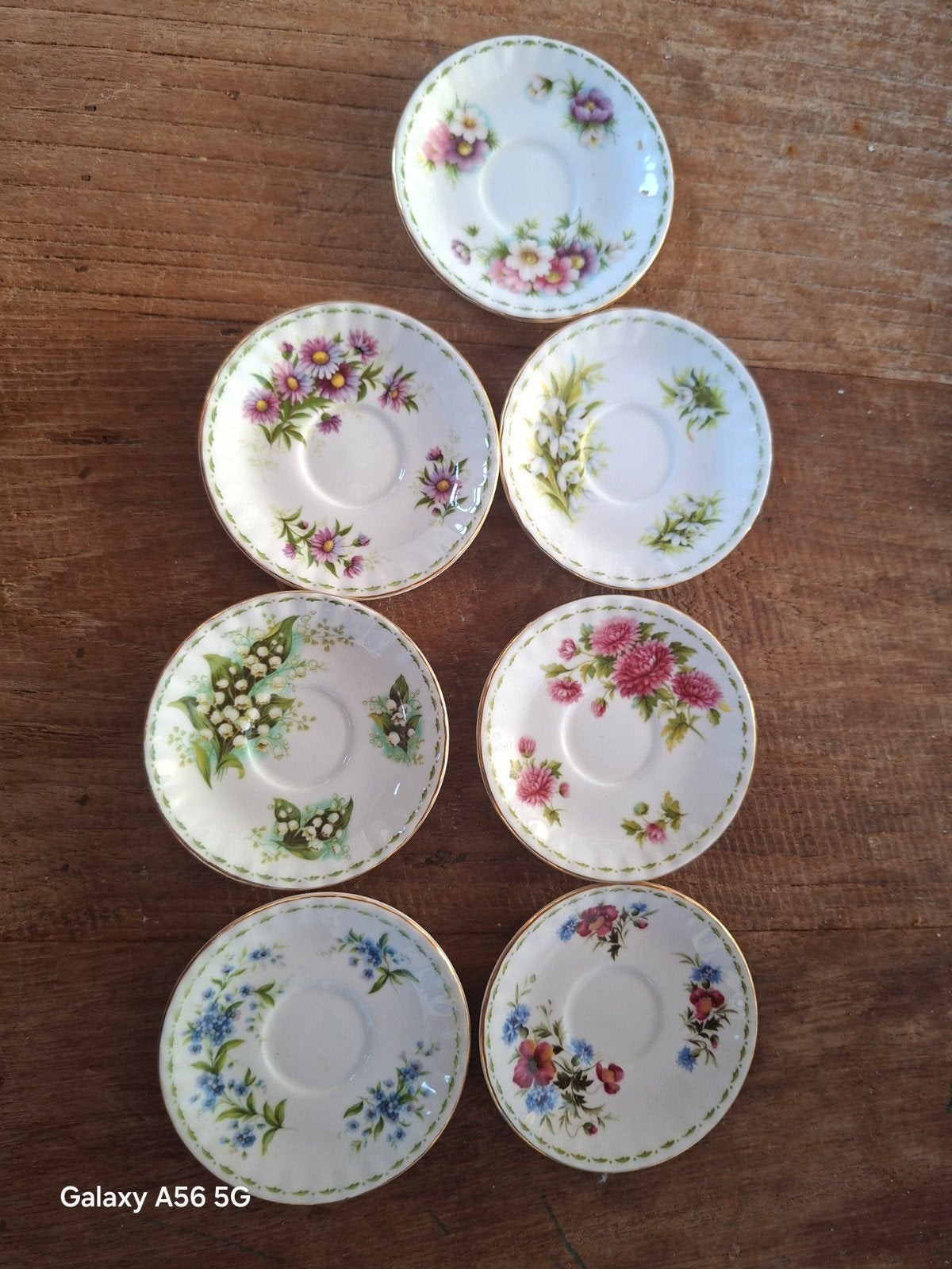 Set van 7 Royal Albert mini schoteltjes met bloemmotief, Ophalen of Verzenden