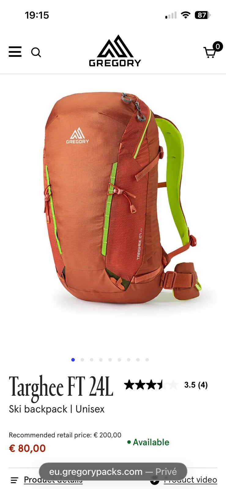 Gregory Targhee fasttrack rust red rugzak nieuw, Ophalen of Verzenden, Nieuw, Overige merken, Trekking