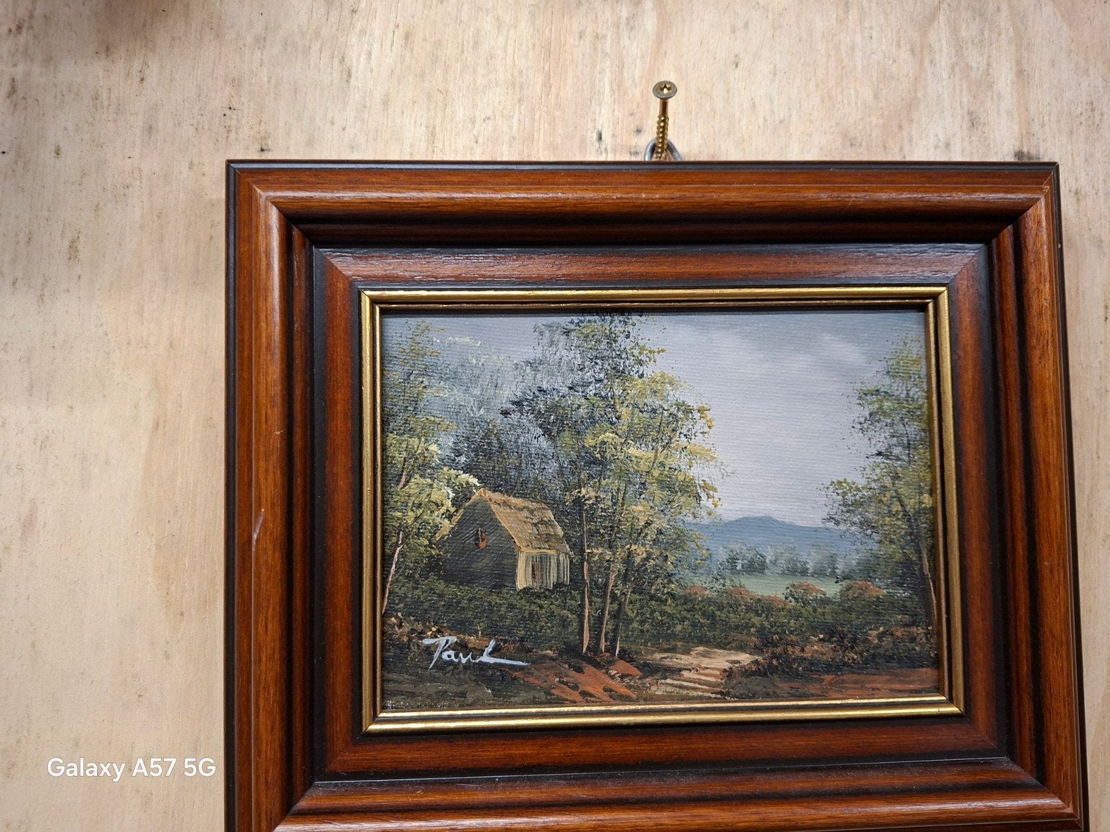 Klein Schilderij Landschap met Huisje - 30x21 cm, Paneel, Handgeschilderd, Realistisch, Ophalen of Verzenden