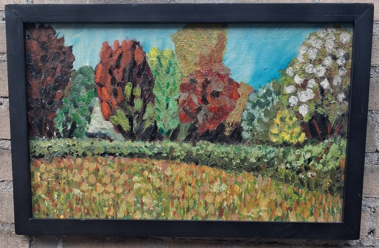 Modern neo-impressionistisch landschap.  53/34 cm., Ophalen, Paneel, Origineel werk, Impressionistisch