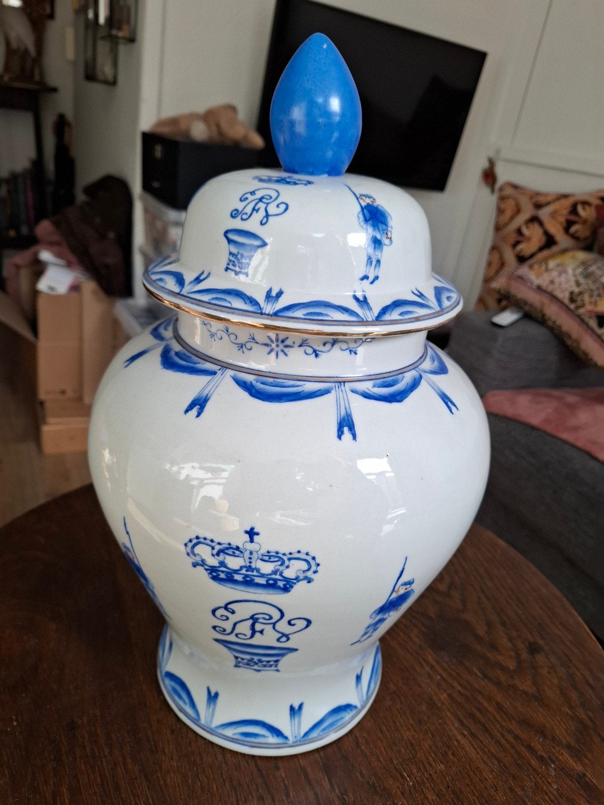 Vintage set dekselvazen, Delfts blauw handbeschilderd., Ophalen of Verzenden
