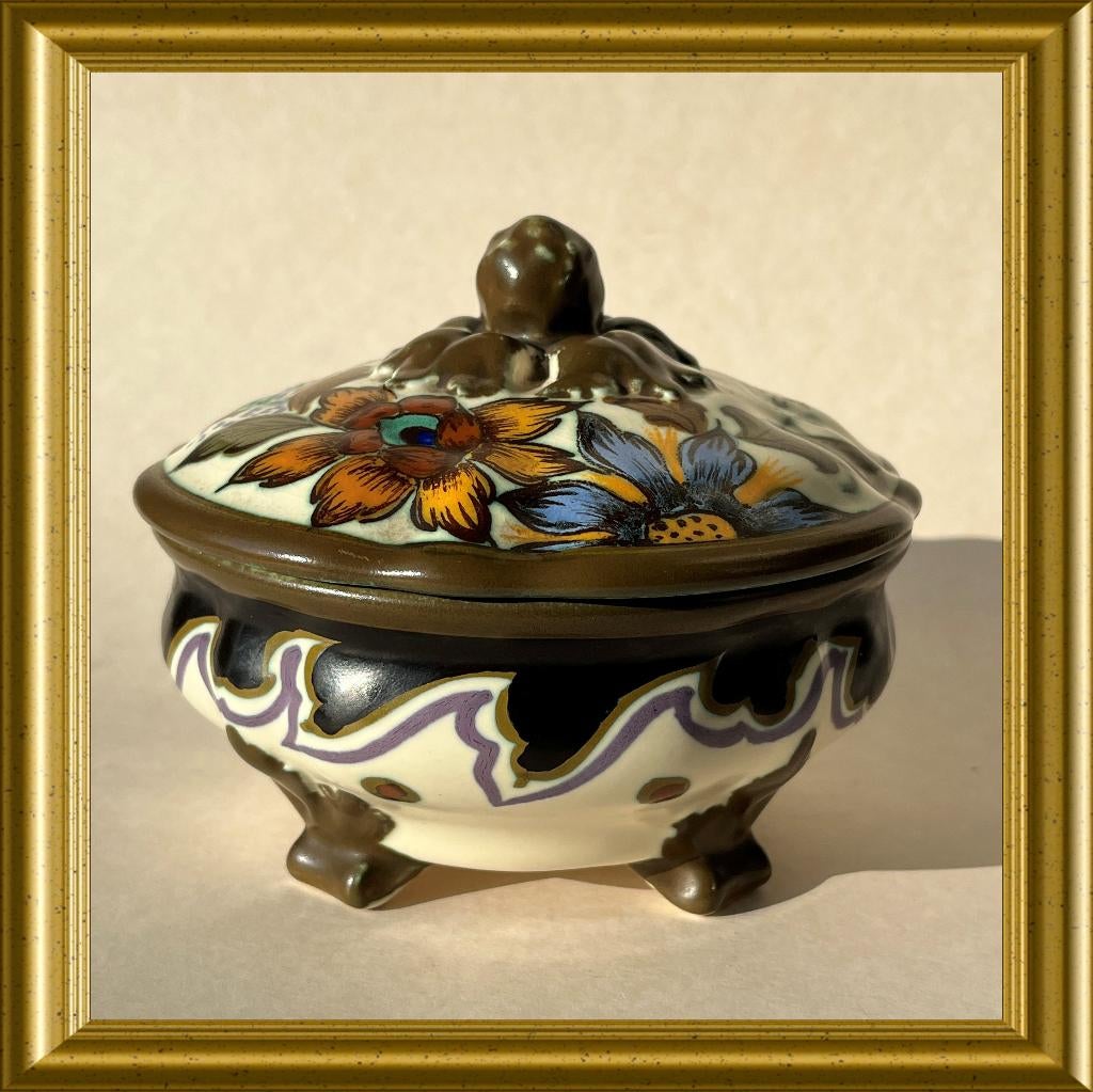 Oud schaaltje met deksel, bonbonschaaltje: PZH Gouda plateel, Antiek en Kunst, Antiek | Keramiek en Aardewerk, Ophalen of Verzenden
