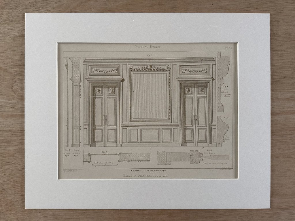 Antieke prent 1900 – Franse 19de-eeuwse interieurtekening, Verzenden, 50 cm, Origineel, Lithografie