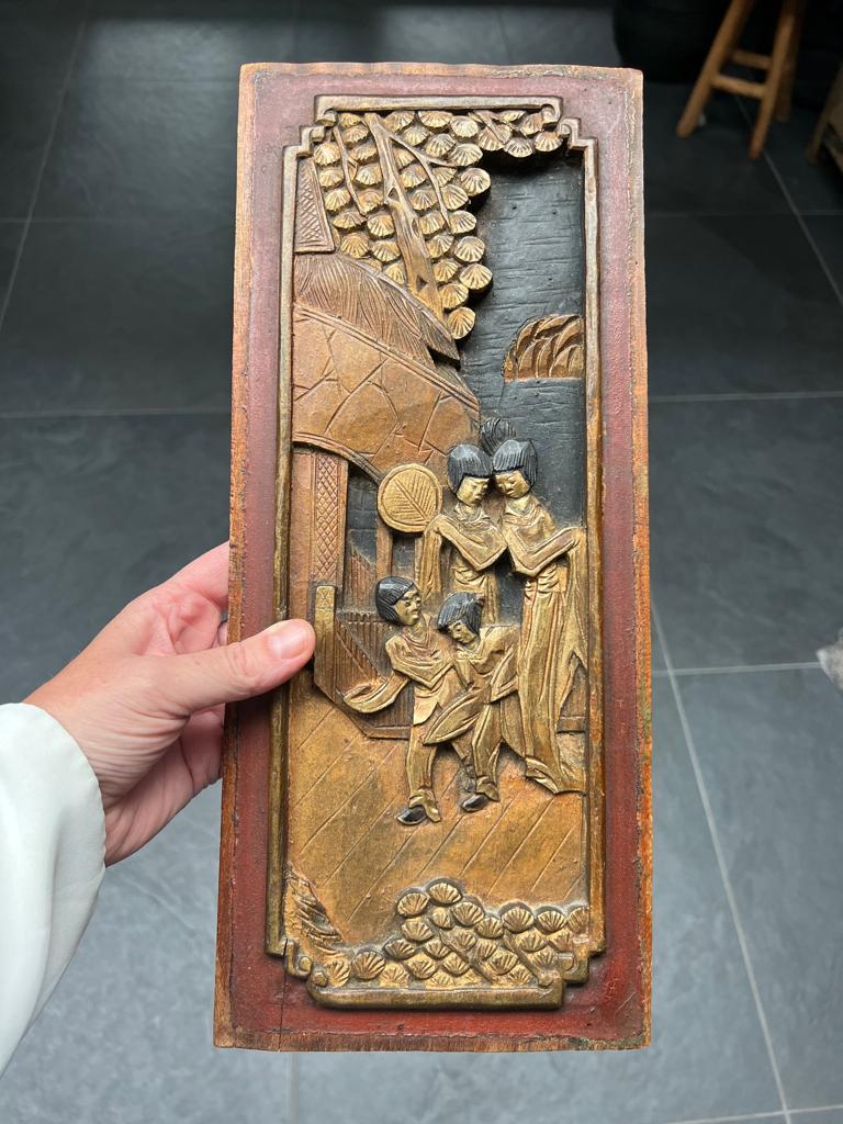 Chinees houtsnijwerk ornament applique wanddecoratie, Huis en Inrichting, Verburgt Vintage, Gebruikt, Oosters, Hout