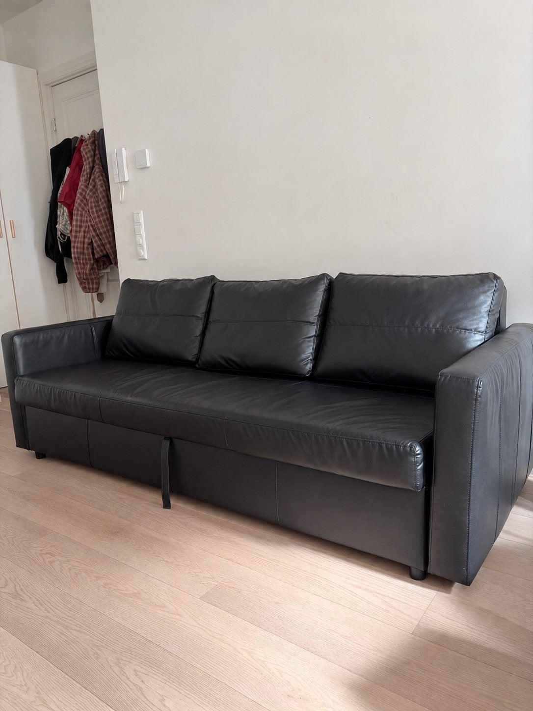 Leren slaapbank met opbergruimte, Ophalen, Eenpersoons, Zwart, 140 cm