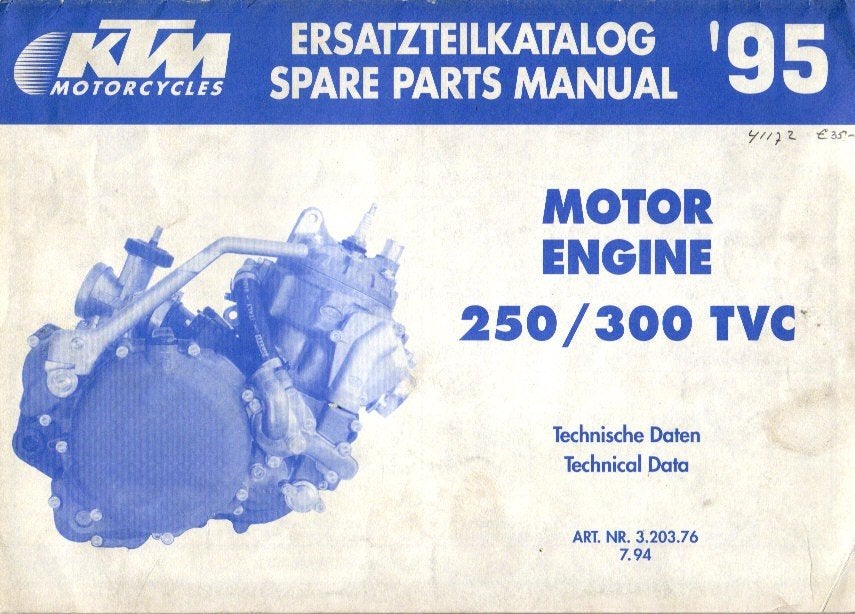 Parts Manual KTM Engine 250/300 TVC 1995 (4117z), Motoren, Handleidingen en Instructieboekjes, Ophalen of Verzenden, Overige merken
