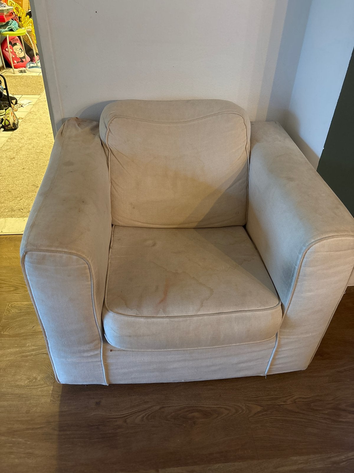Ecru fauteuil, gratis af te halen, Ophalen, Gebruikt, Stof, 75 tot 100 cm