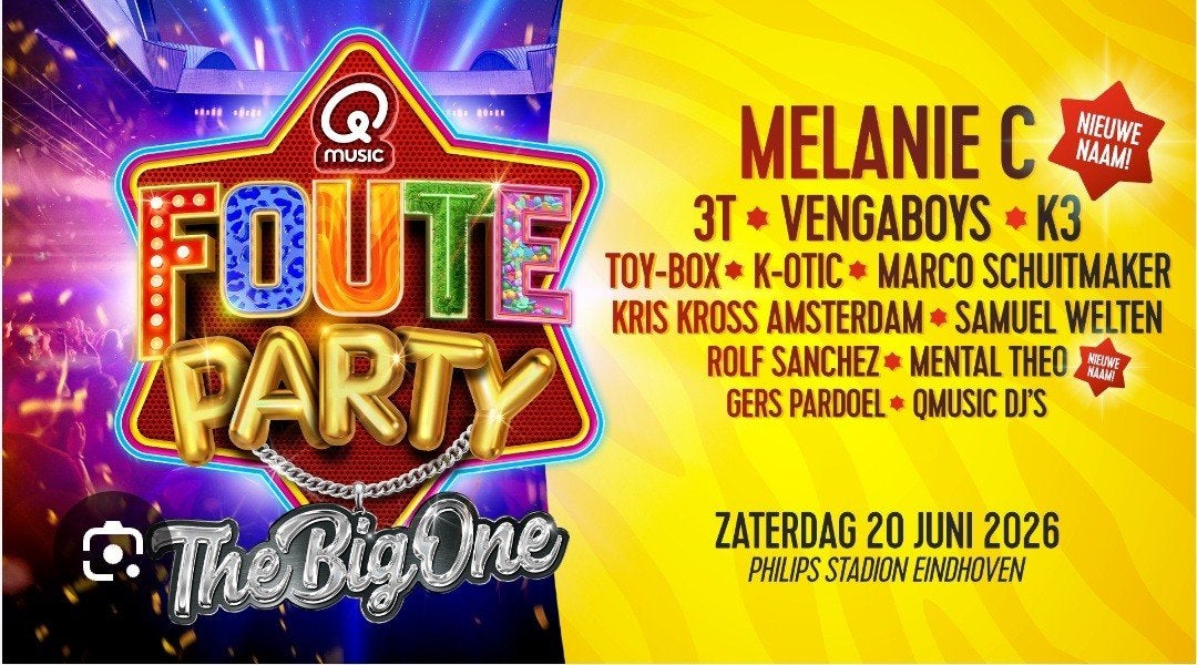 Qmusic Foute Party The big one, rang 1, Zuid, Ingang 10, Twee personen