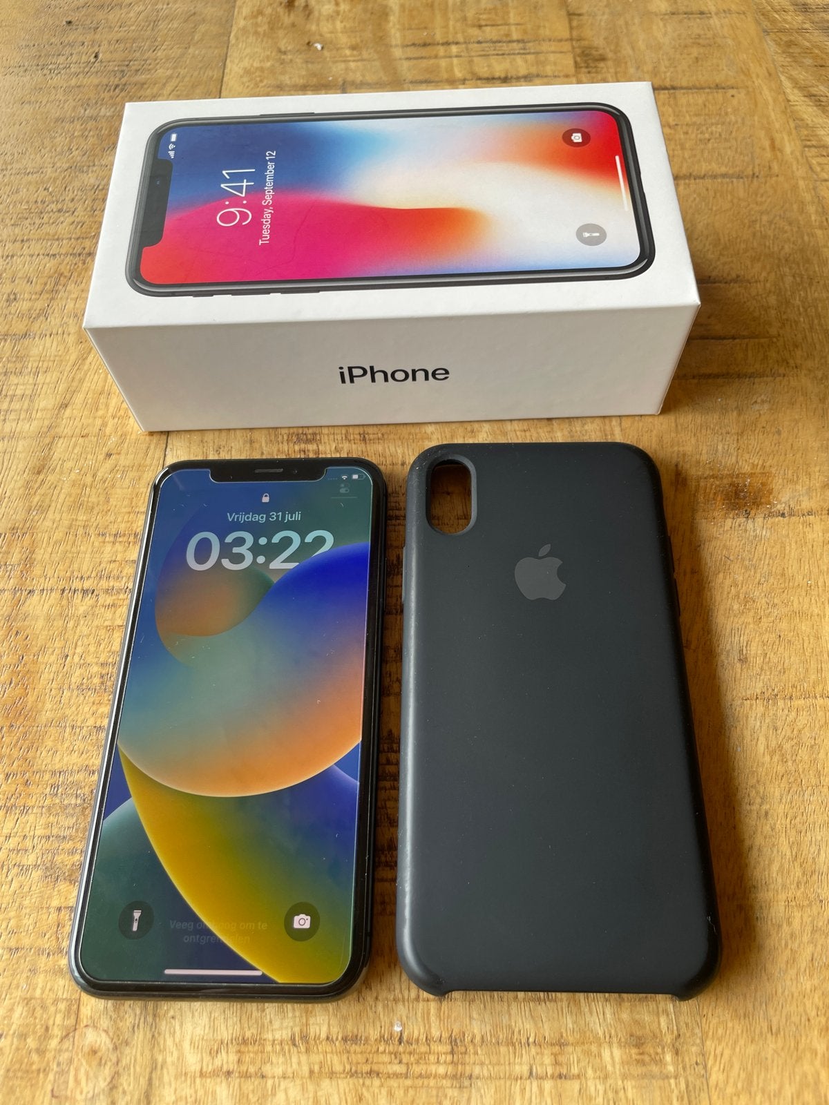 iPhone X 64GB Spacegrijs met lader,  hoesje en doos, Gebruikt, 64 GB, Zonder simlock, Grijs