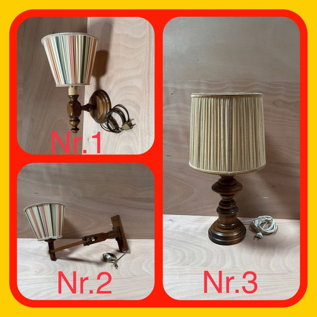 211. Drie Vintage Lampen met Eiken Hout, Ophalen of Verzenden, Zo goed als nieuw, Hout