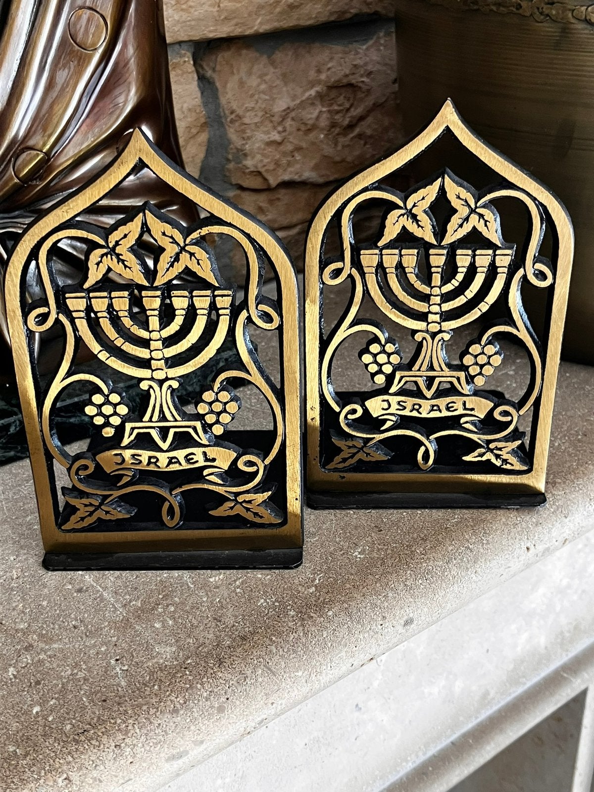 Vintage Hen Holon Messing boekensteunen Israël, Antiek en Kunst, Curiosa en Brocante, Ophalen of Verzenden
