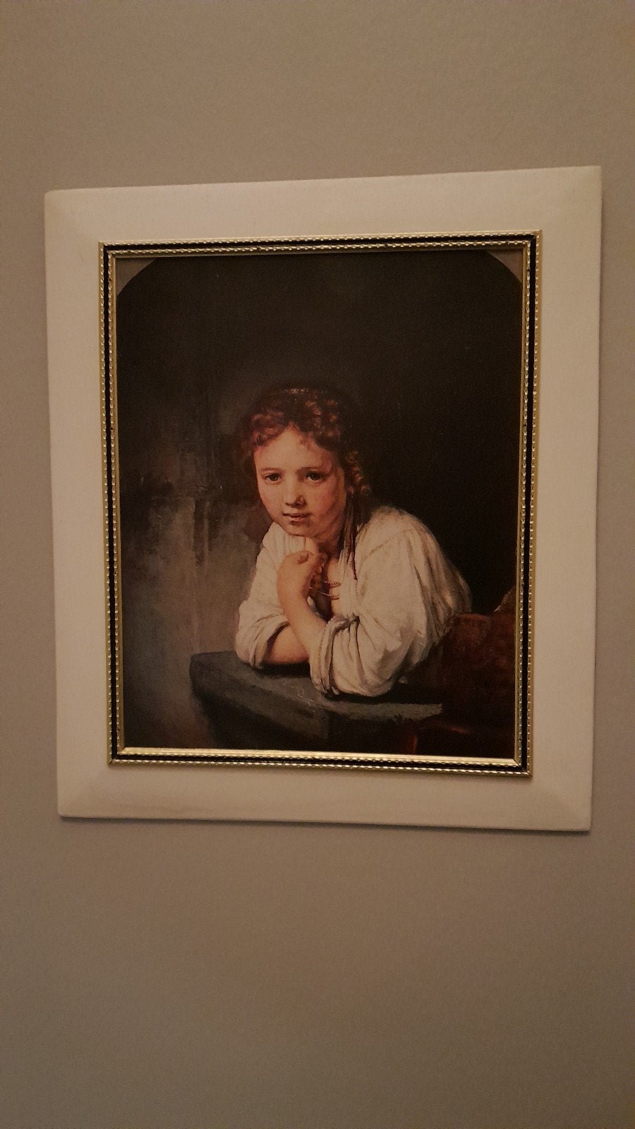 Klassiek schilderij meisje aan het venster/keukenmeisje, Paneel, Portret of Personen, Ophalen of Verzenden, Olieverf
