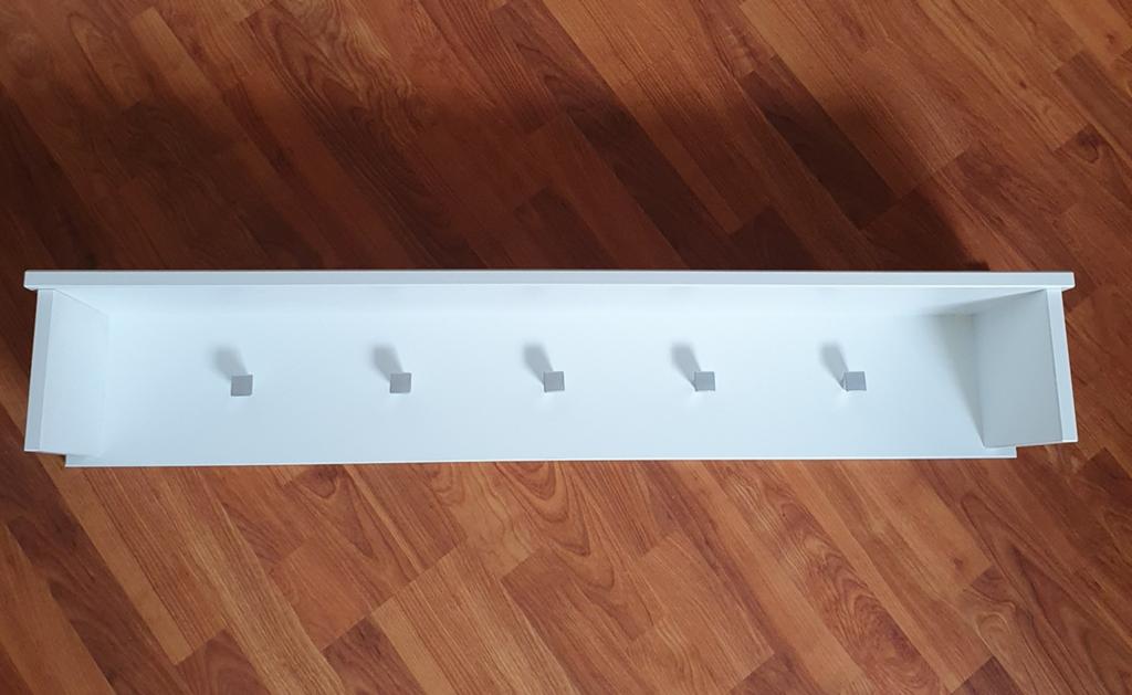 Witte wandkapstok met 5 haken en hoedenplank, Overige materialen, Zo goed als nieuw, Minder dan 100 cm, Ophalen