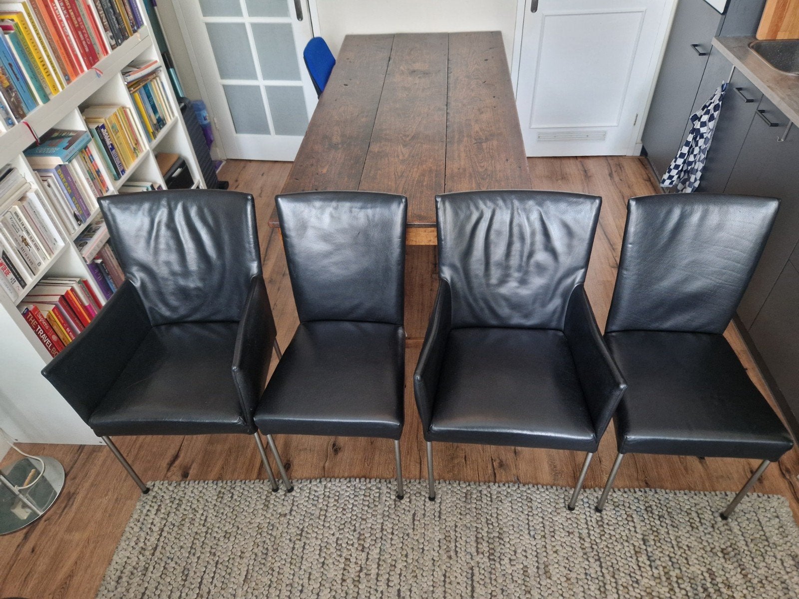 Bert Plantagie Eetkamerstoelen - Zwart Leer, Gebruikt, Zwart, Leer, Ophalen of Verzenden