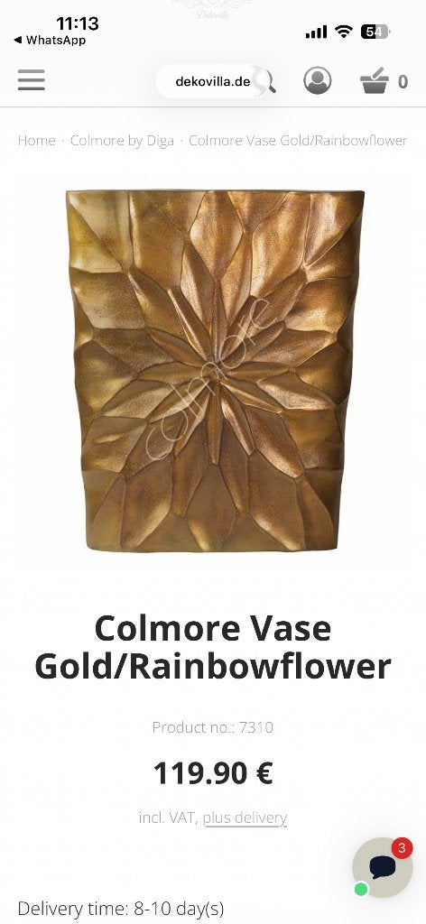 Colmore by diga vaas, Ophalen, Zo goed als nieuw, Goud, Metaal