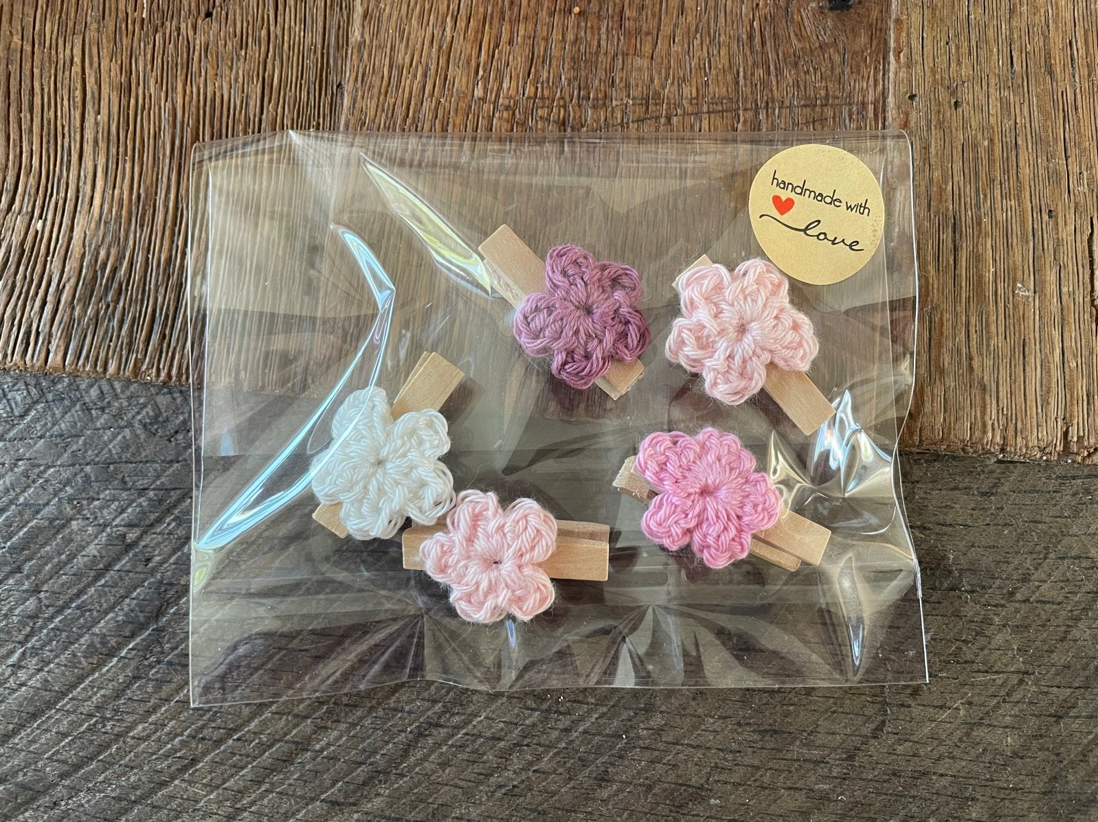5x gehaakte bloemetje op knijpertje - Handgemaakt, Handgemaakt, Nieuw, Meerkleurig, Overige merken