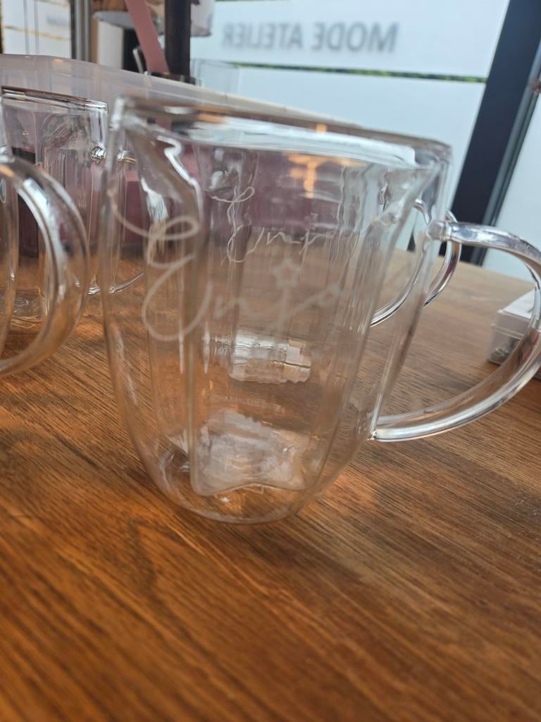 4 Riviera Maison dubbelwandige glazen met oor, Ophalen of Verzenden, Zo goed als nieuw, Riviera Maison, Glas