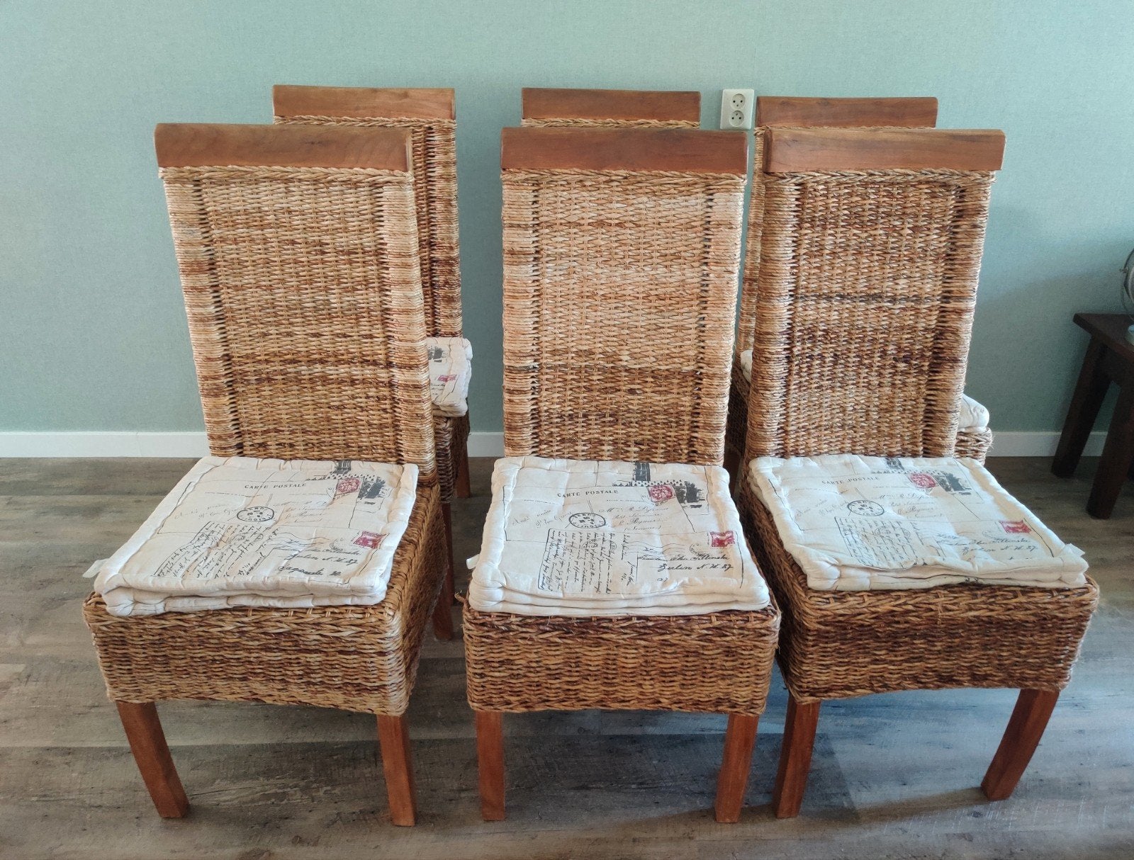 Set van 6 rotan stoelen met houten poten, Ophalen, Gebruikt, Bruin, Landelijk, Natuurlijk