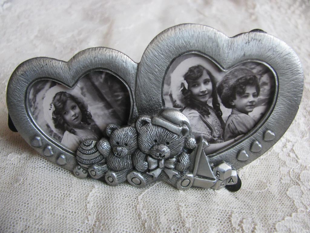 Vintage Dubbel Fotolijstje - Teddybeer & Hartjes / Elegance, Antiek en Kunst, Verzenden