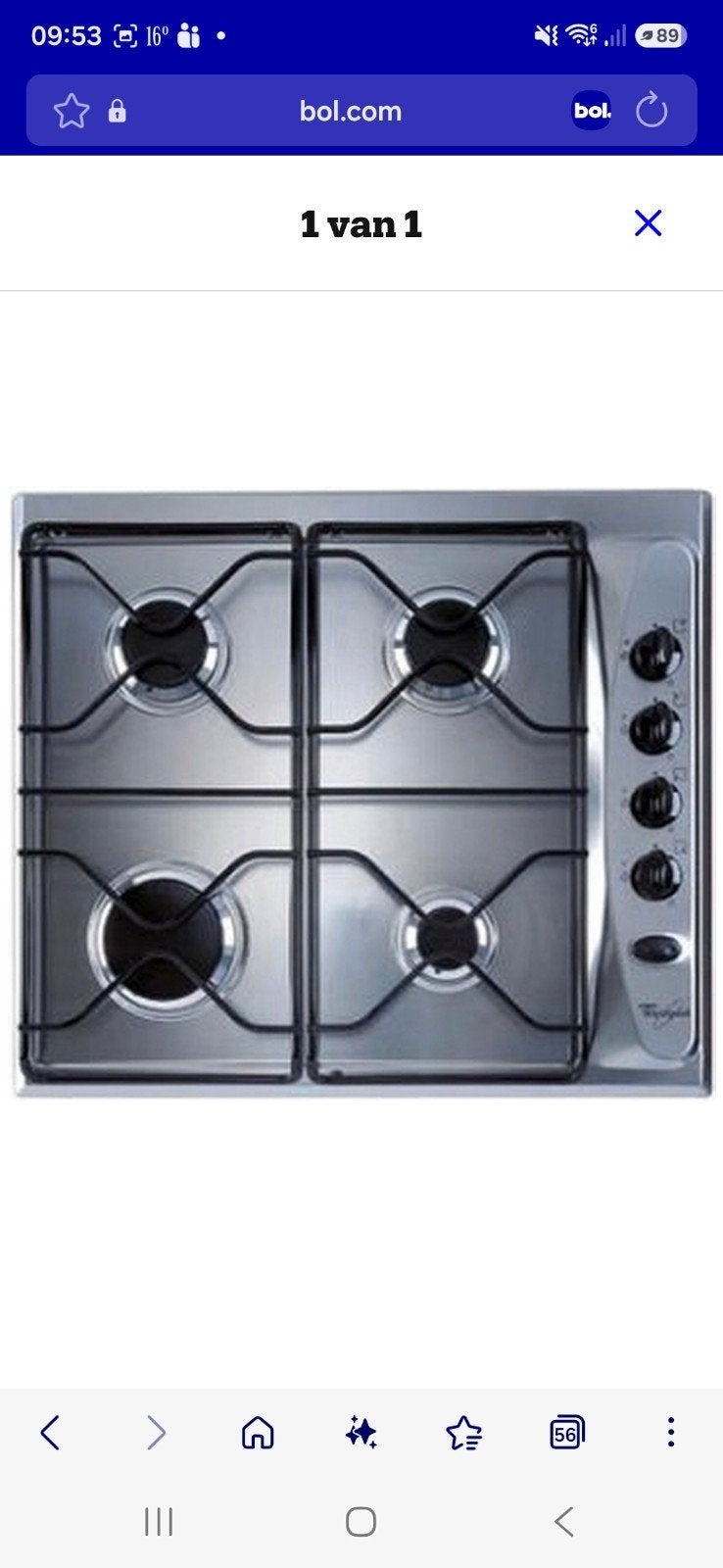 Whirlpool AKM 228/IX Inbouw Gas Kookplaat 4 Kookzones, Gebruikt, Inbouw, Gas, 4 kookzones