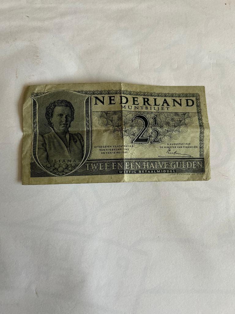 Nederland muntbiljet 2 1/2 gulden uit 1949, Postzegels en Munten, Bankbiljetten | Nederland, Ophalen of Verzenden, 1 gulden