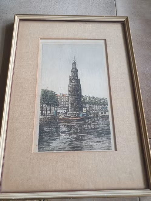 Litho Montelbaanstoren Amsterdam ingekleurd, Ophalen