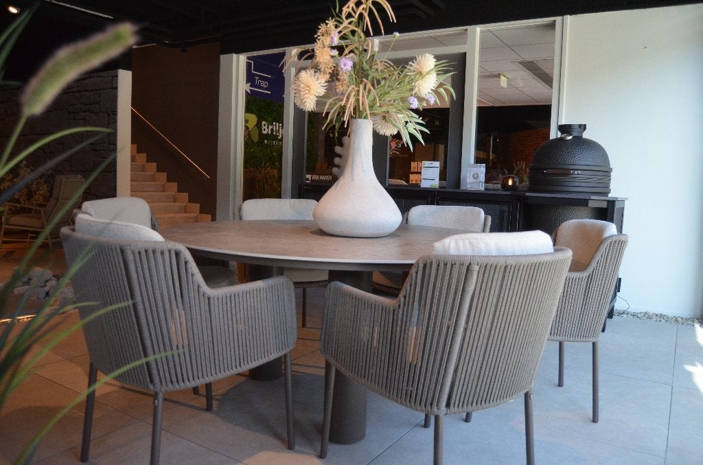 bernini diningset, Tuin en Terras, Tuinsets en Loungesets, Zo goed als nieuw, Tuinset, Rvs, 6 zitplaatsen, Eettafel, Stoel, Ophalen of Verzenden