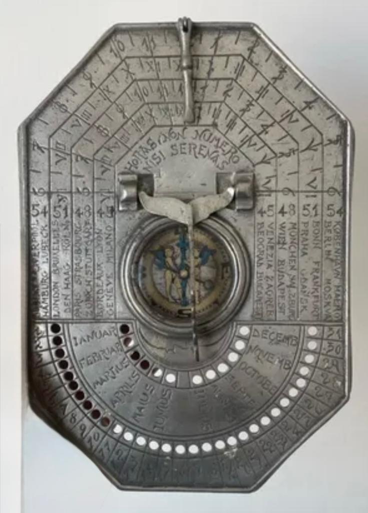 Antieke Tinnen Eeuwige Kalender & Zonnewijzer, 19e Eeuw, Ophalen of Verzenden