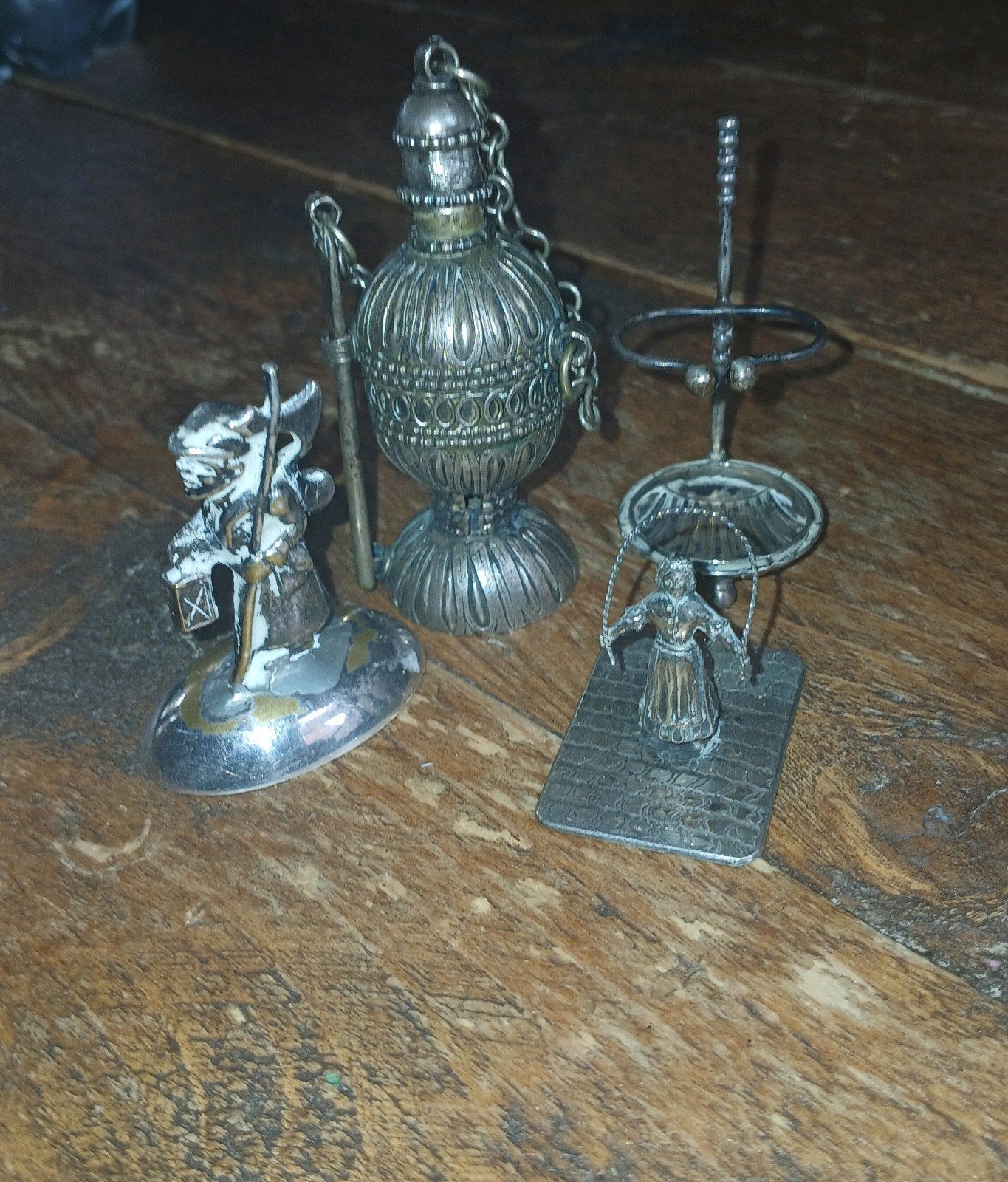 Zilveren/verzilverde decoratieve beeldjes en flesje, Antiek en Kunst, Ophalen of Verzenden