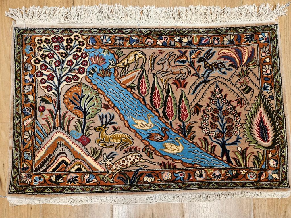 Vintage handgeknoopt perzisch tapijt tabriz met zijde 50x77, Info@SlatsAntiek.nl, Tweedehands, 50 tot 100 cm, Perzisch