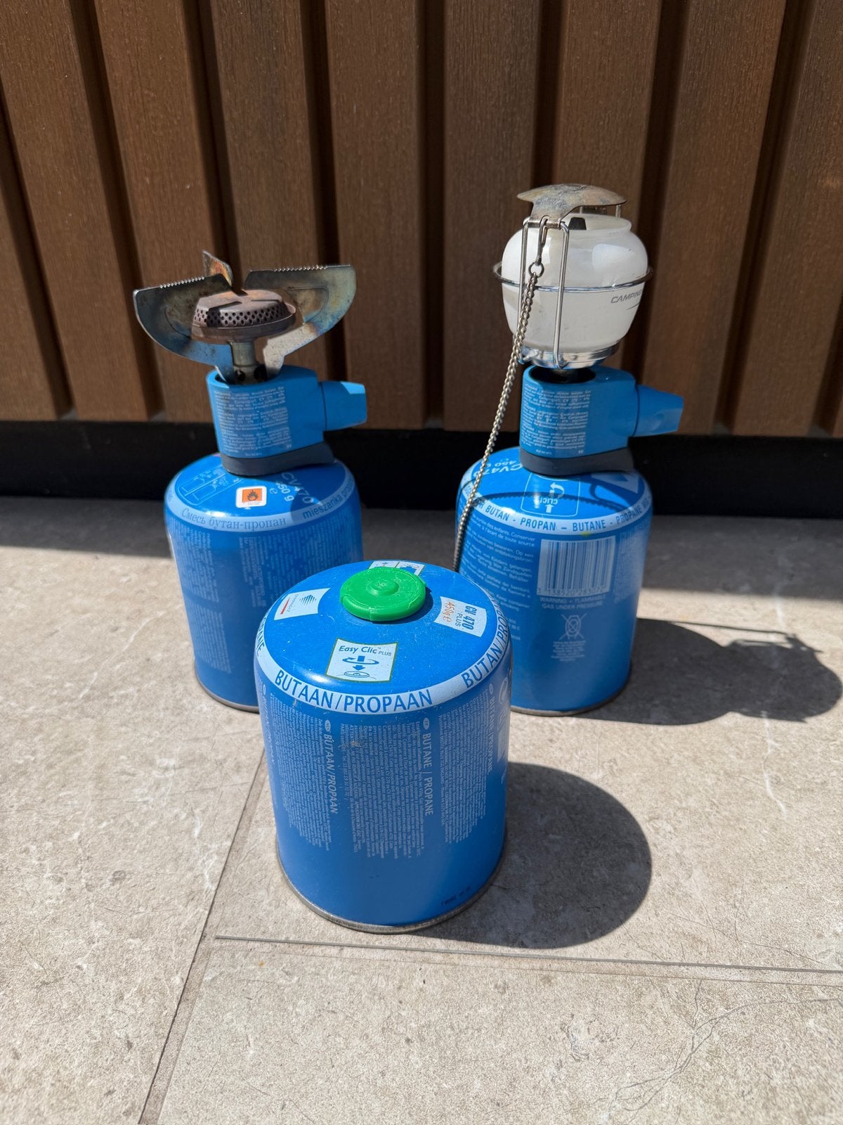 Campingaz gasbranders en lamp met gasflessen, Ophalen of Verzenden, Gebruikt