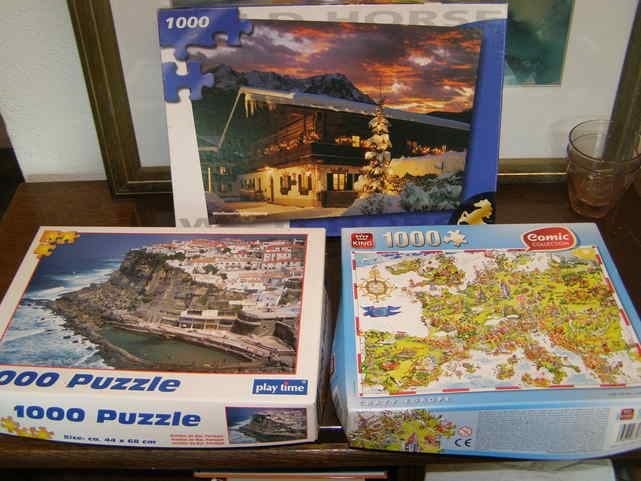 Drie puzzels 1000 stukjes, Ophalen of Verzenden, 500 t/m 1500 stukjes, Gebruikt