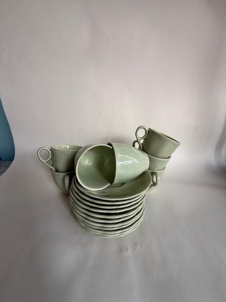 7 lindengroene koffiekopjes van Grindley England, Ophalen of Verzenden