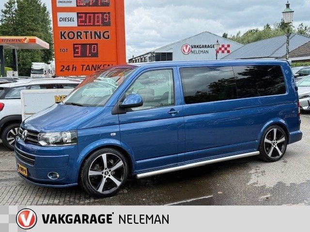 Volkswagen Transporter 180 PK DUBBEL CABINE LEER VERLAAGD 20, Auto's, Bestelauto's, Gebruikt, Zwart, 4 cilinders, Bedrijf