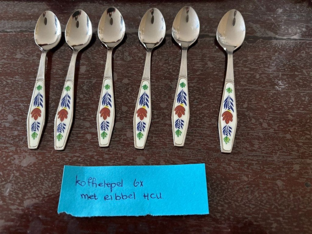 Boerenbont set koffielepeltjes van HCU met ribbel Boerenbond, Huis en Inrichting, Overige materialen, Gebruikt, Ophalen of Verzenden