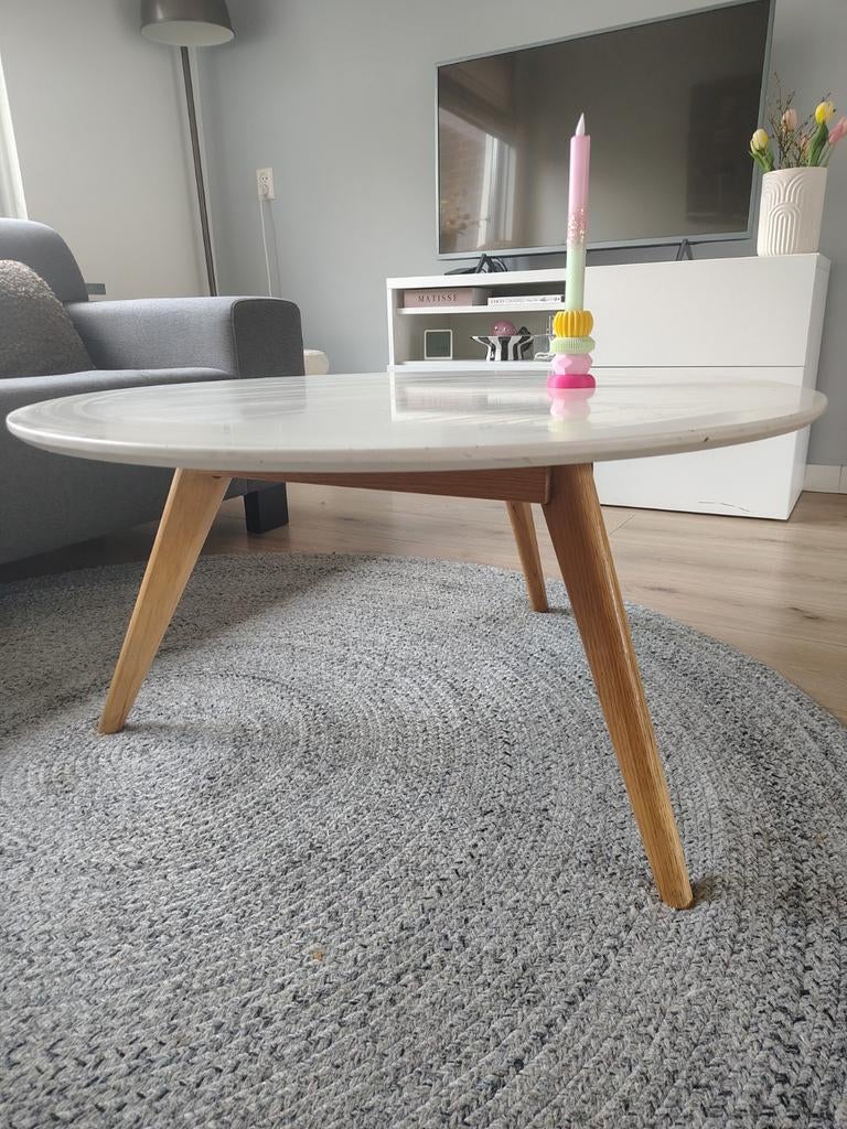 Woood salontafel wit 44 x 90 cm, Huis en Inrichting, Gebruikt, 50 tot 100 cm, Rond, Scandinavisch